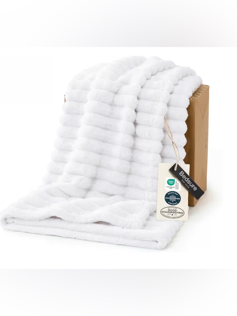 Bedsure Plush White Faux Fur Throw Blanket